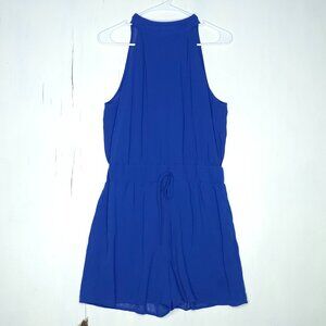 Miss California Blue Sleeveless Haltered Romper L Quiet Luxury Loungewear